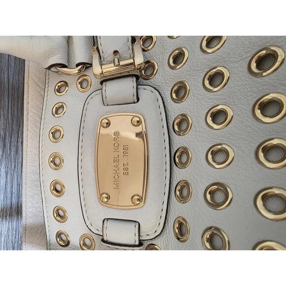 Michael Kors Cream Studded Grommet Satchel w/ Gold Chain Strap - Picture 5 of 6